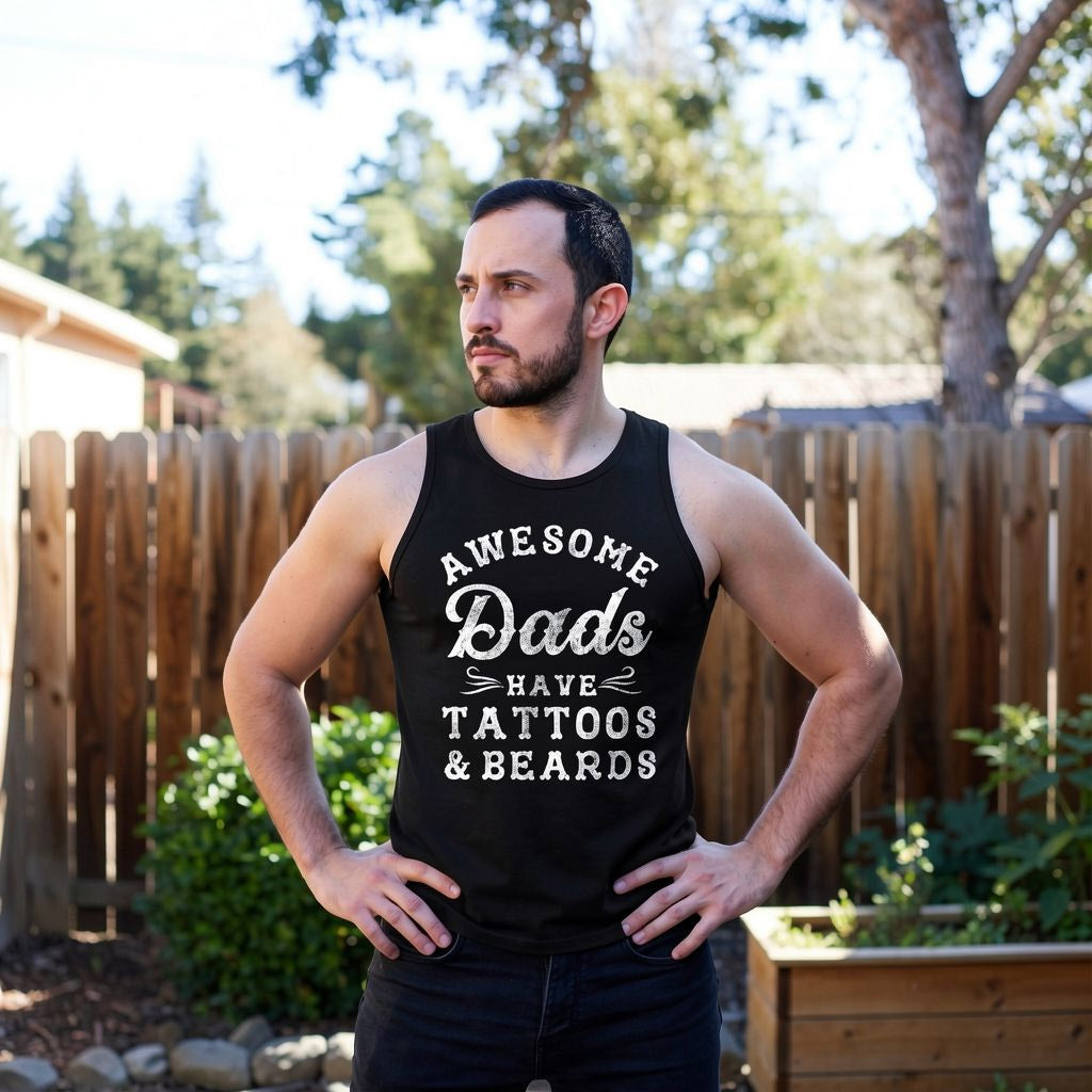 Alternative view of Awesome Dads Have Tattoos And Beards Father's Day Men's Tank Top