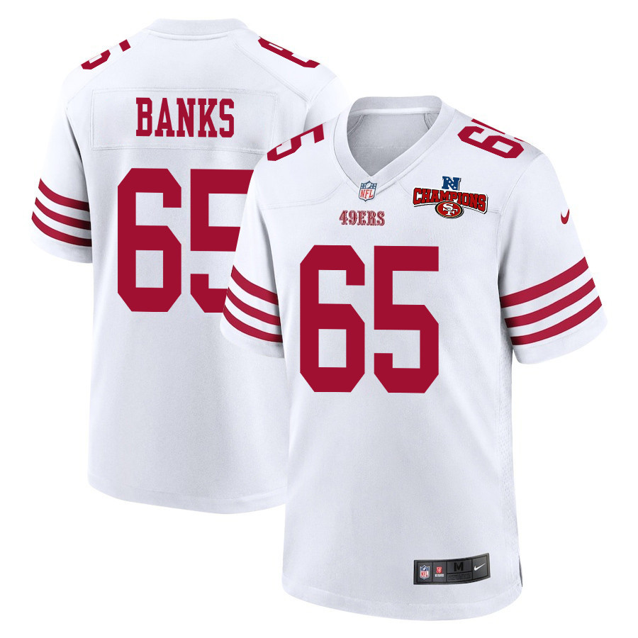 Aaron Banks 65 San Francisco 49ers NFC Champions Patch Game Men Jersey - White JS9465 nicesnker