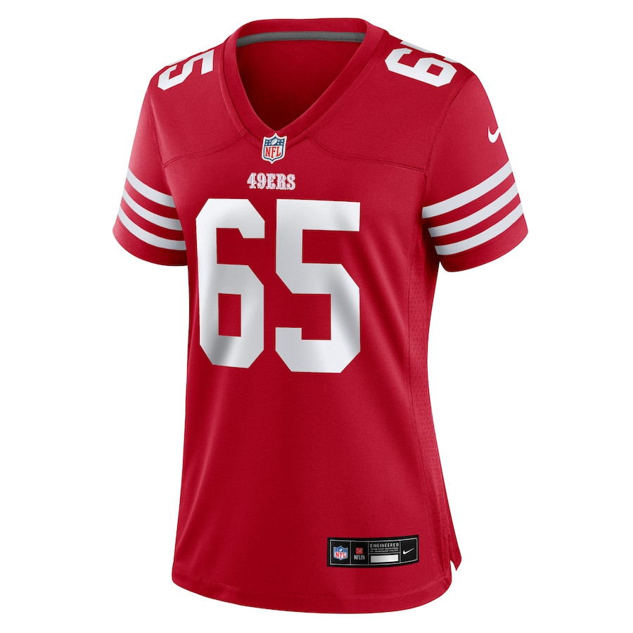 Alternative view of Aaron Banks 65 San Francisco 49ers Women's Game Jersey - Scarlet JS6765 nicesnker