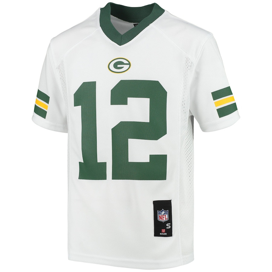 Alternative view of Aaron Rodgers 12 Green Bay Packers YOUTH Jersey - White JS6549 nicesnker