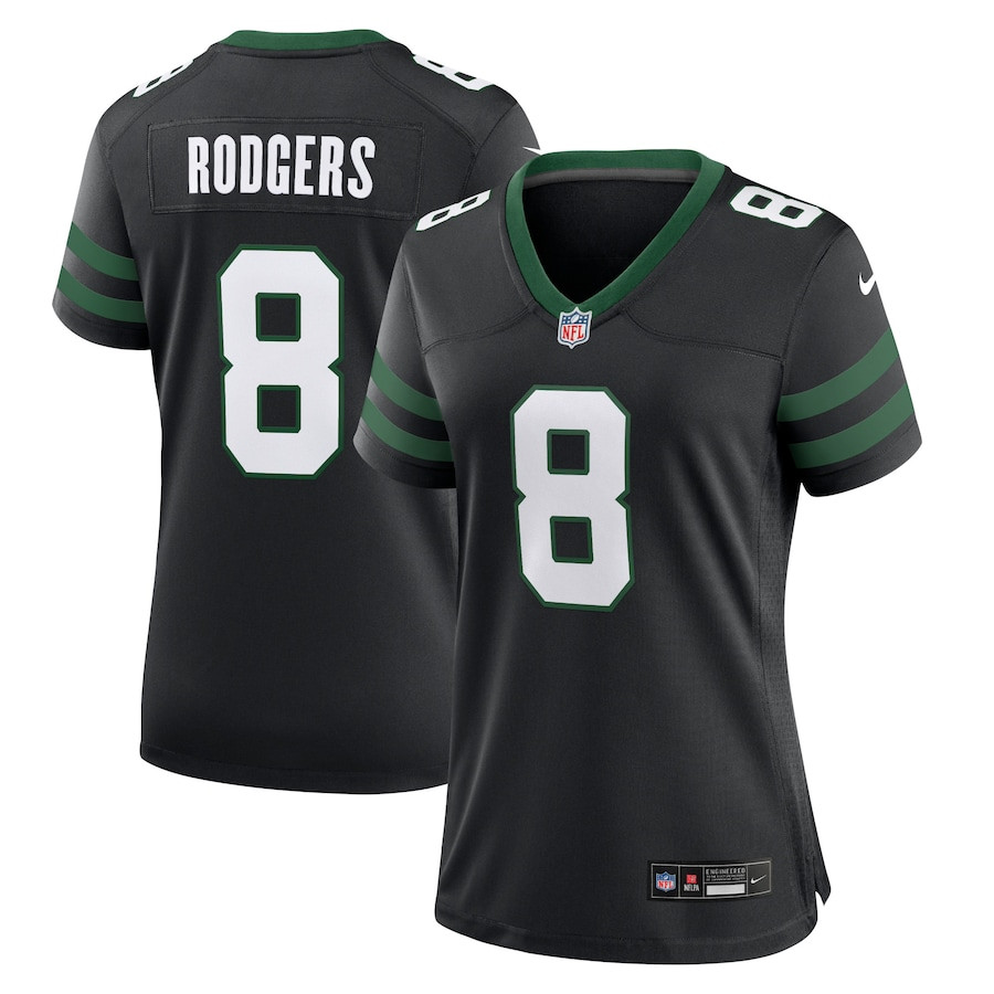 Aaron Rodgers 8 New York Jets Alternate Game Women Jersey - Legacy Black JS5467 nicesnker
