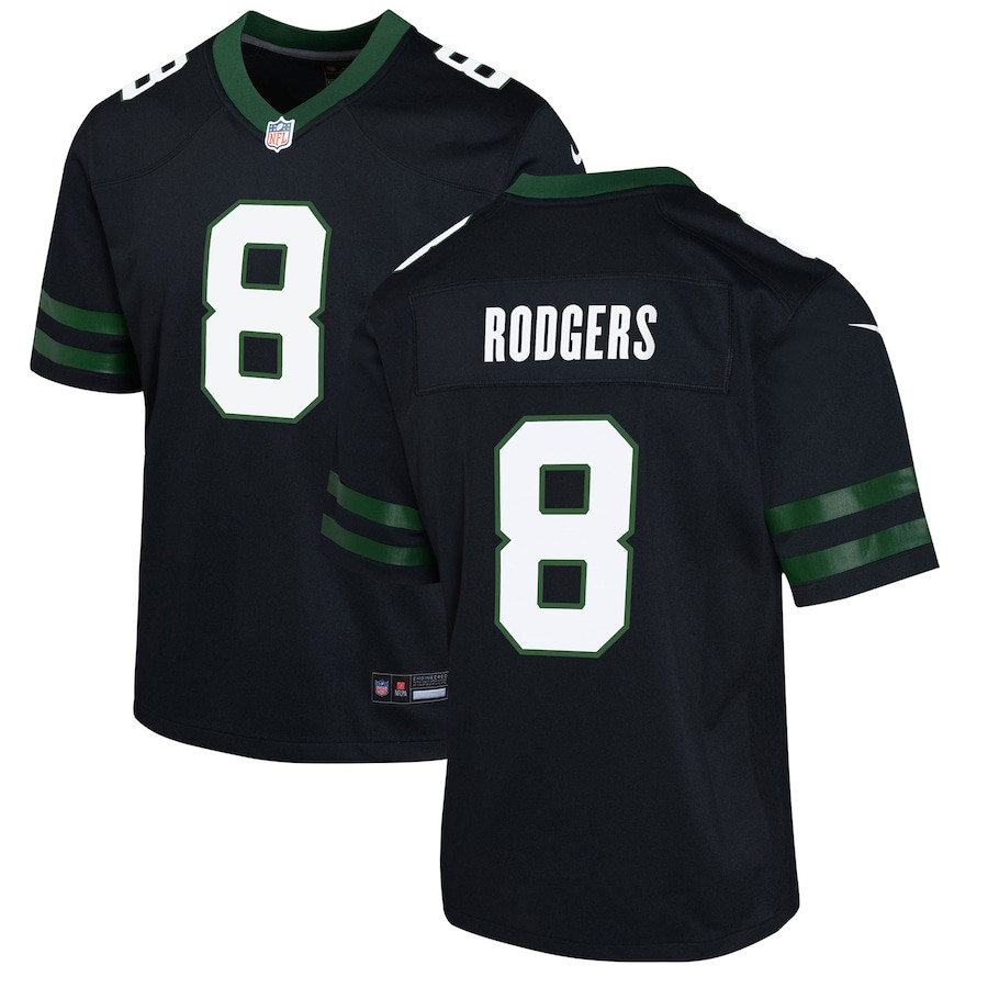 Aaron Rodgers 8 New York Jets Alternate Game YOUTH Jersey - Legacy Black JS3485 nicesnker