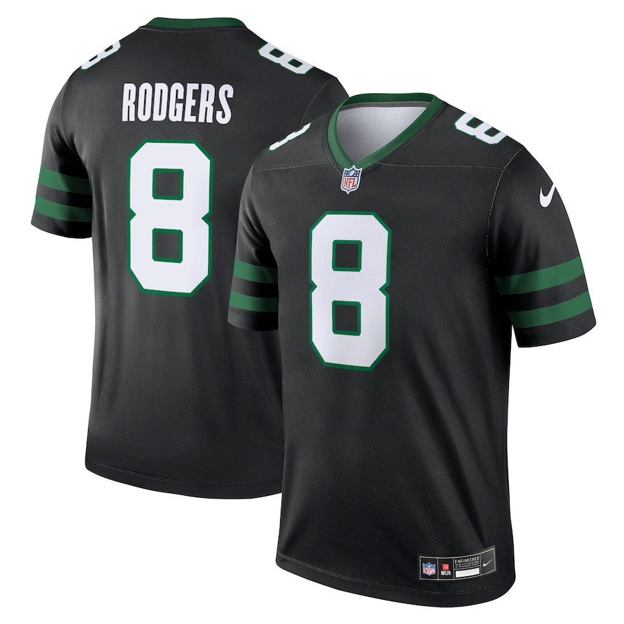 Aaron Rodgers 8 New York Jets Alternate Legend Jersey - Men, Legacy Black JS4369 nicesnker