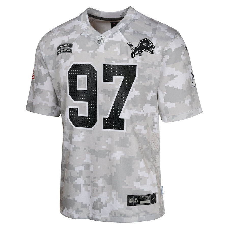 Alternative view of Aidan Hutchinson 97 Detroit Lions 2024 Salute to Service Game YOUTH Jersey - Arctic Camo JS6096 nicesnker