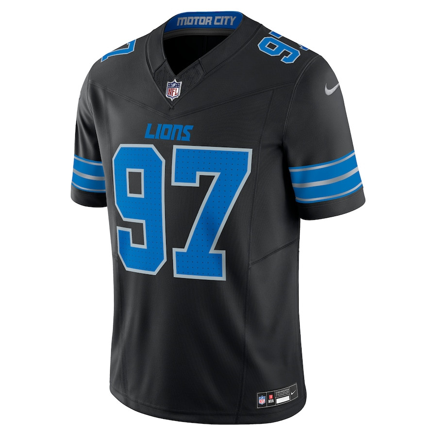 Alternative view of Aidan Hutchinson 97 Detroit Lions 2nd Alternate Vapor F.U.S.E. Limited Jersey - Black JS1899 nicesnker
