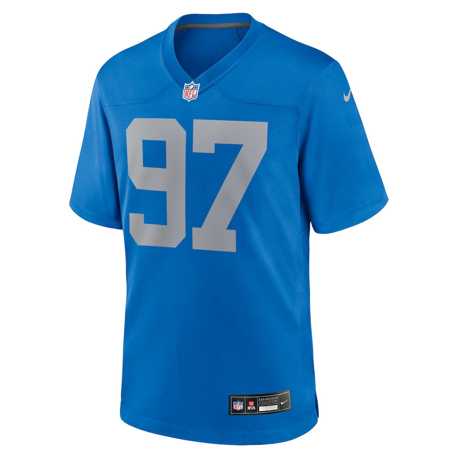 Alternative view of Aidan Hutchinson 97 Detroit Lions Alternate Game Men Jersey - Blue JS5427 nicesnker