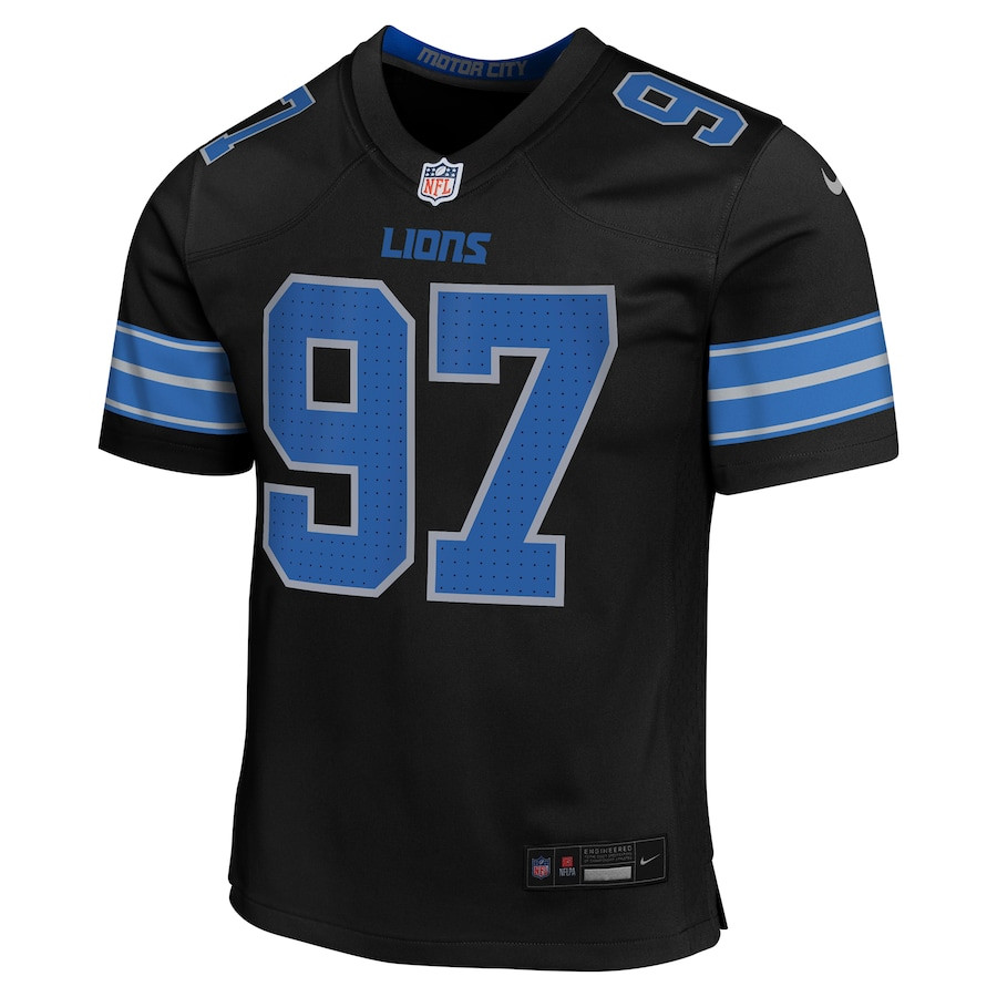 Alternative view of Aidan Hutchinson 97 Detroit Lions Alternate Player Game YOUTH Jersey - Black JS7323 nicesnker