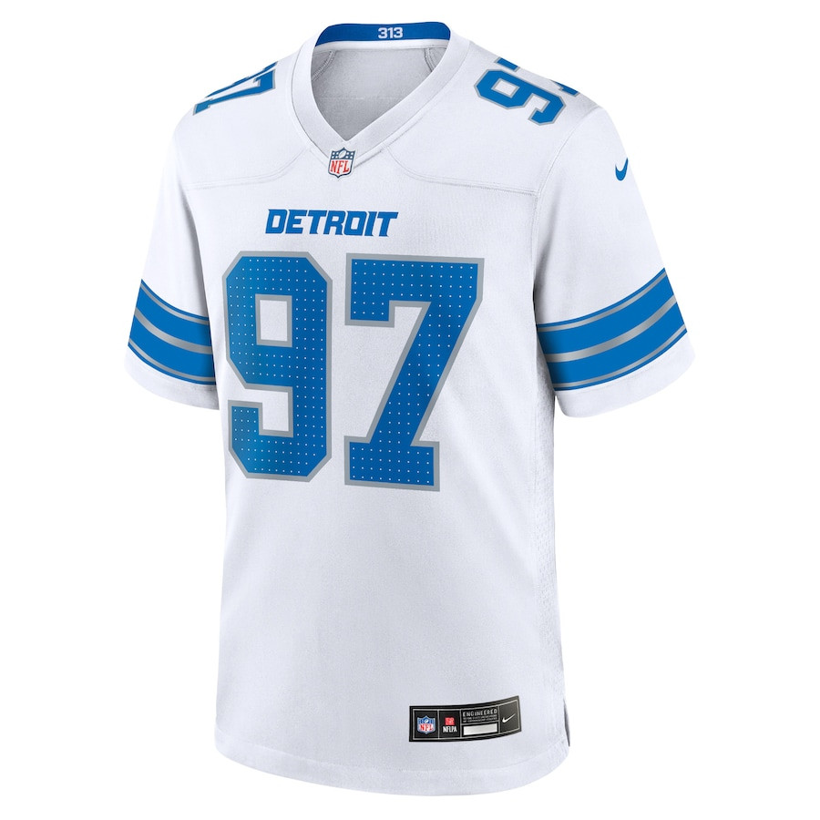 Alternative view of Aidan Hutchinson 97 Detroit Lions Game Jersey - Men, White JS4156 nicesnker