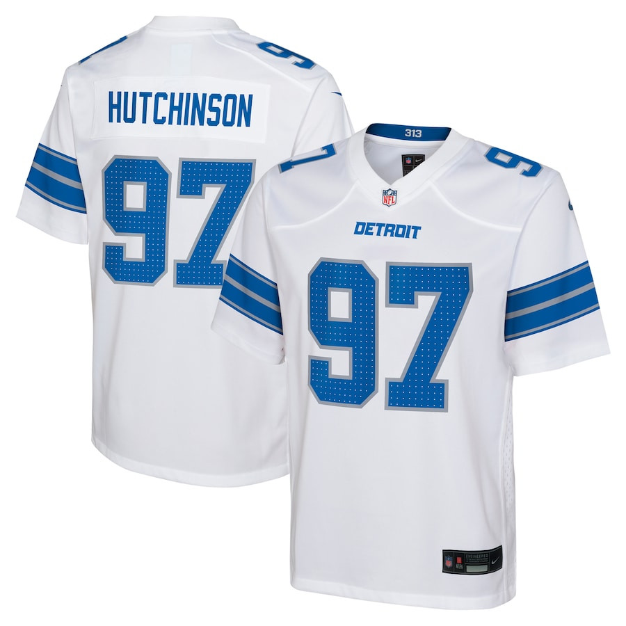 Aidan Hutchinson 97 Detroit Lions Player Game YOUTH Jersey - White JS1472 nicesnker