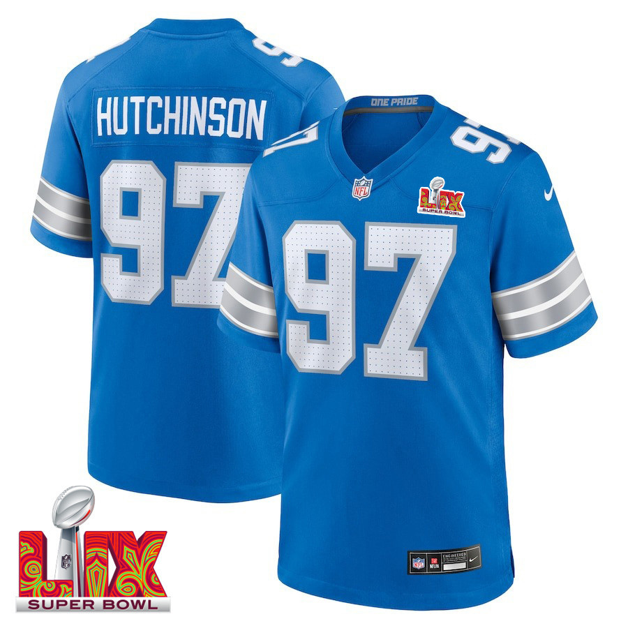 Aidan Hutchinson #97 Detroit Lions Super Bowl LIX Jersey - Men's - Blue JS6968 nicesnker