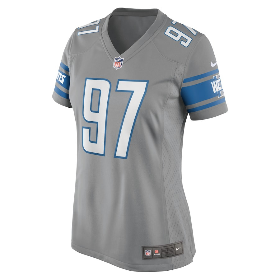 Alternative view of Aidan Hutchinson 97 Detroit Lions Women Game Jersey - Silver JS5826 nicesnker