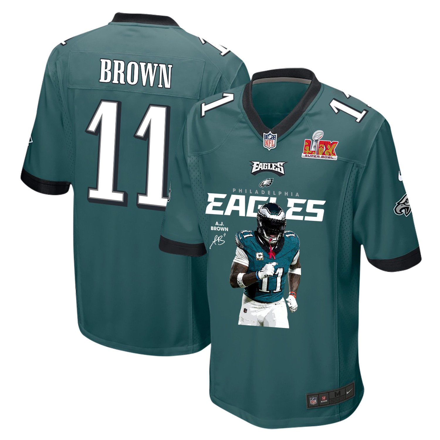 A.J. Brown 11 Philadelphia Eagles 'Brown's Pigskin Prowess' Game Men Jersey - Midnight Green JS7388 nicesnker