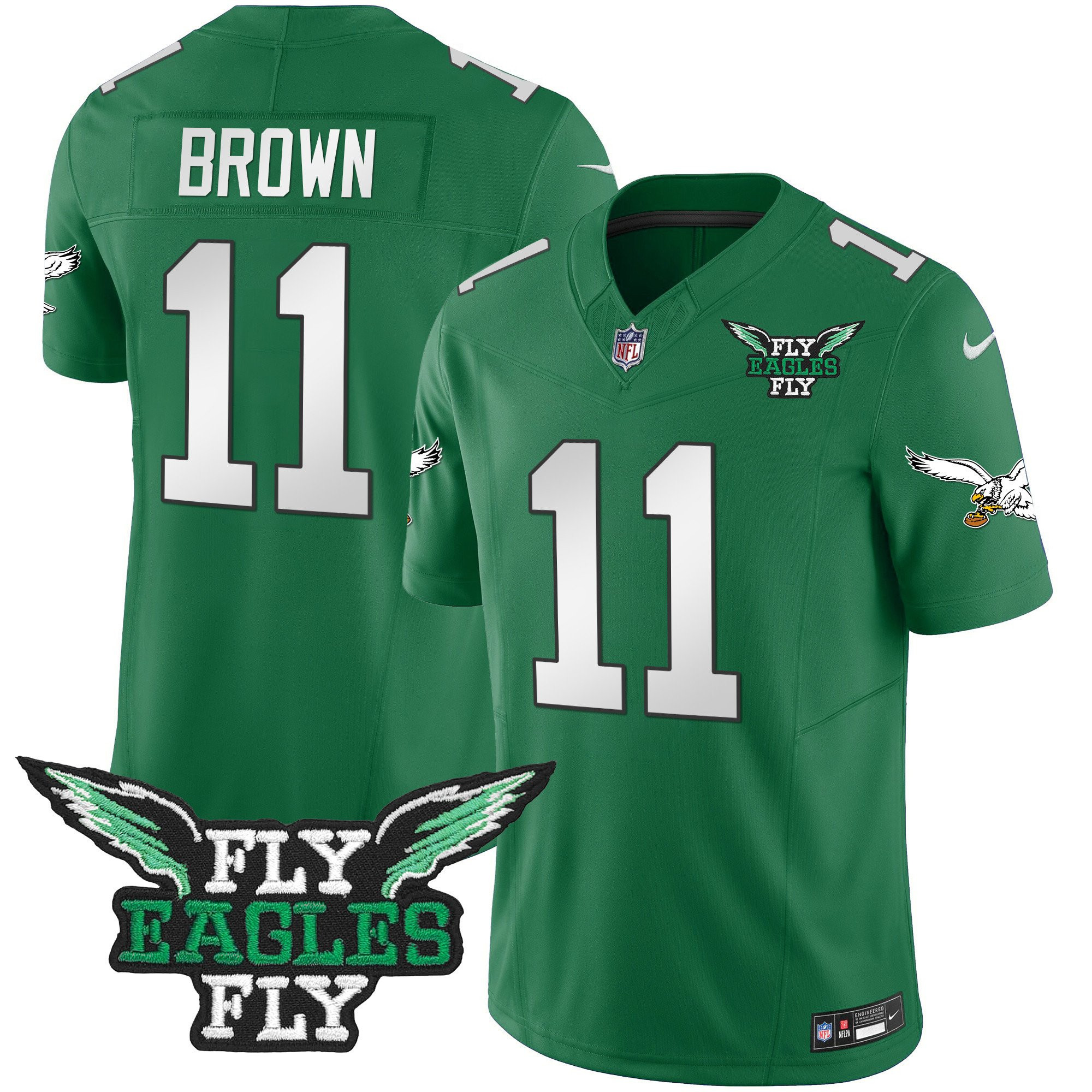A.J. Brown 11 Philadelphia Eagles Fly Eagles Fly Patch Alternate Game Men Jersey - Kelly Green JS3764 nicesnker