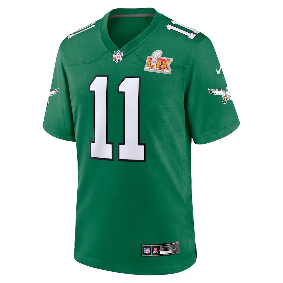 Alternative view of A.J. Brown 11 Philadelphia Eagles Super Bowl LIX 2nd Alternate Game Jersey - Kelly Green JS6284 nicesnker