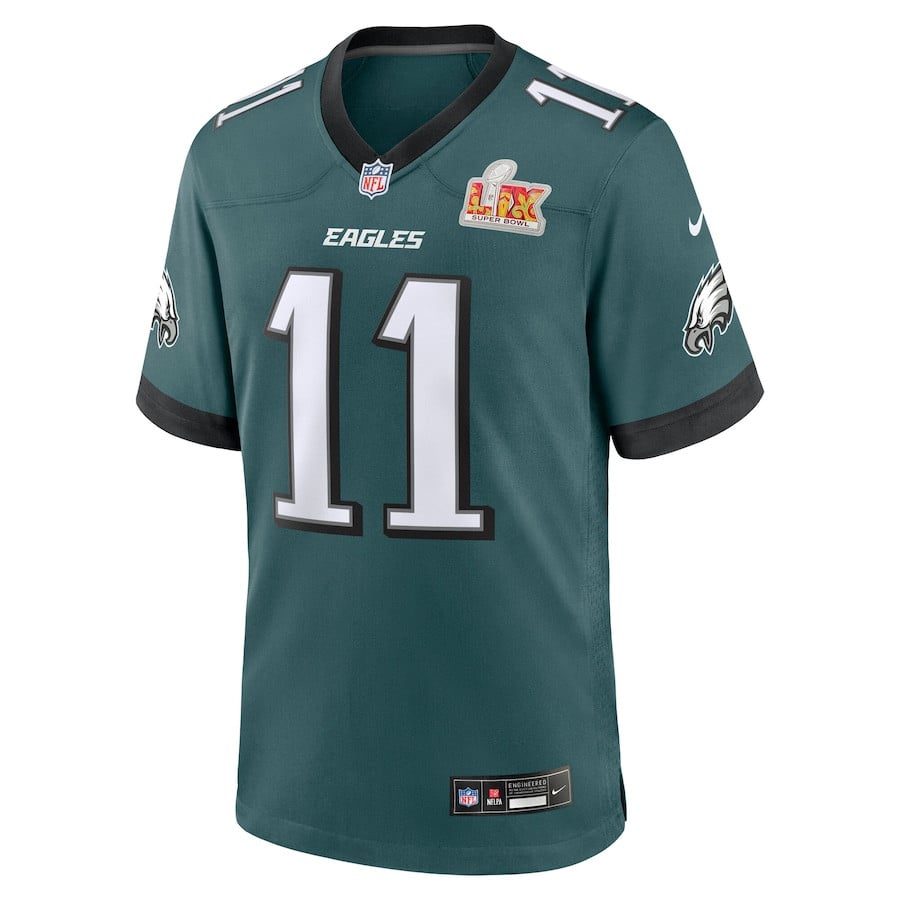 Alternative view of A.J. Brown 11 Philadelphia Eagles Super Bowl LIX Game Player Jersey - Midnight Green JS8511 nicesnker