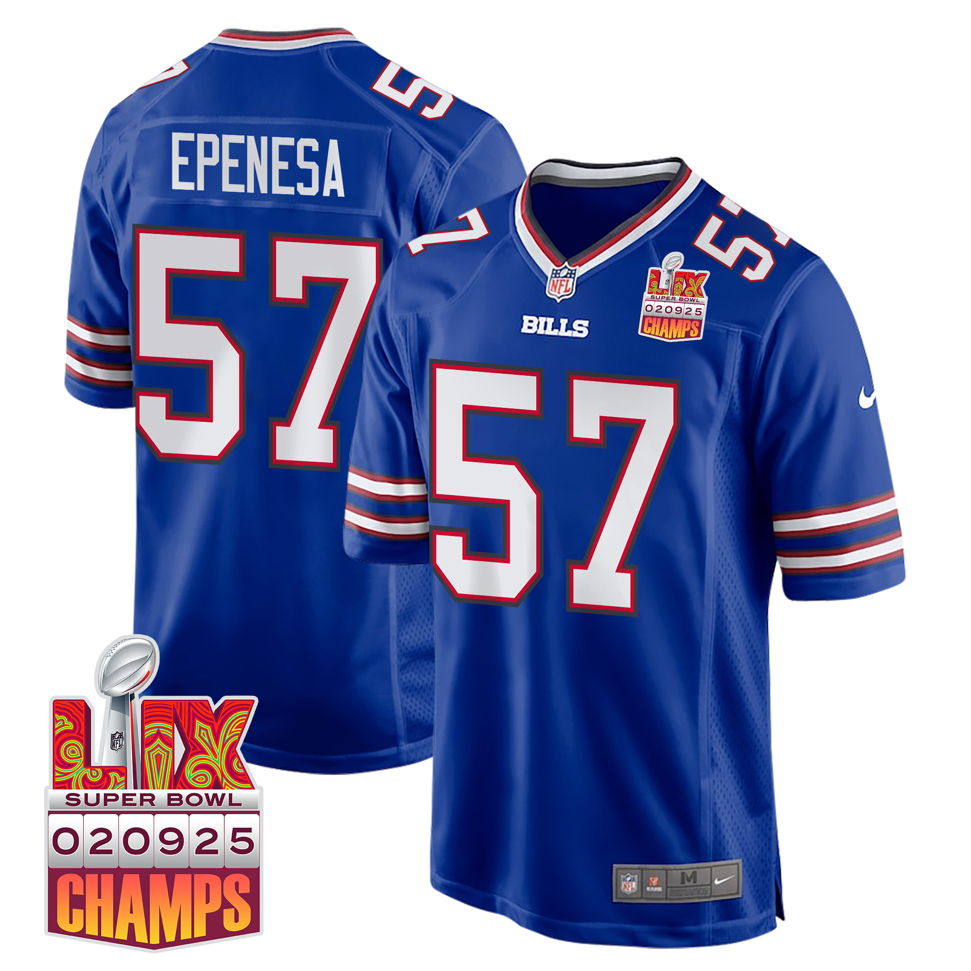 A.J. Epenesa 57 Buffalo Bills Super Bowl LIX Champions Patch Game Men Jersey - Royal JS6390 nicesnker