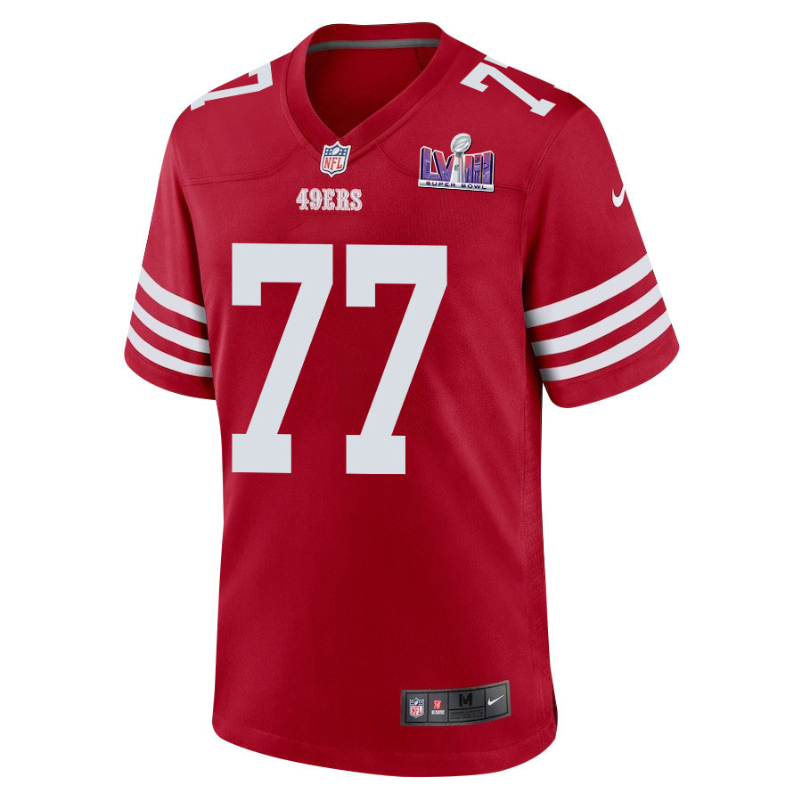Alternative view of Alfredo Gutierrez 77 San Francisco 49ers Super Bowl LVIII Patch Game Men Jersey - Scarlet JS3754 nicesnker