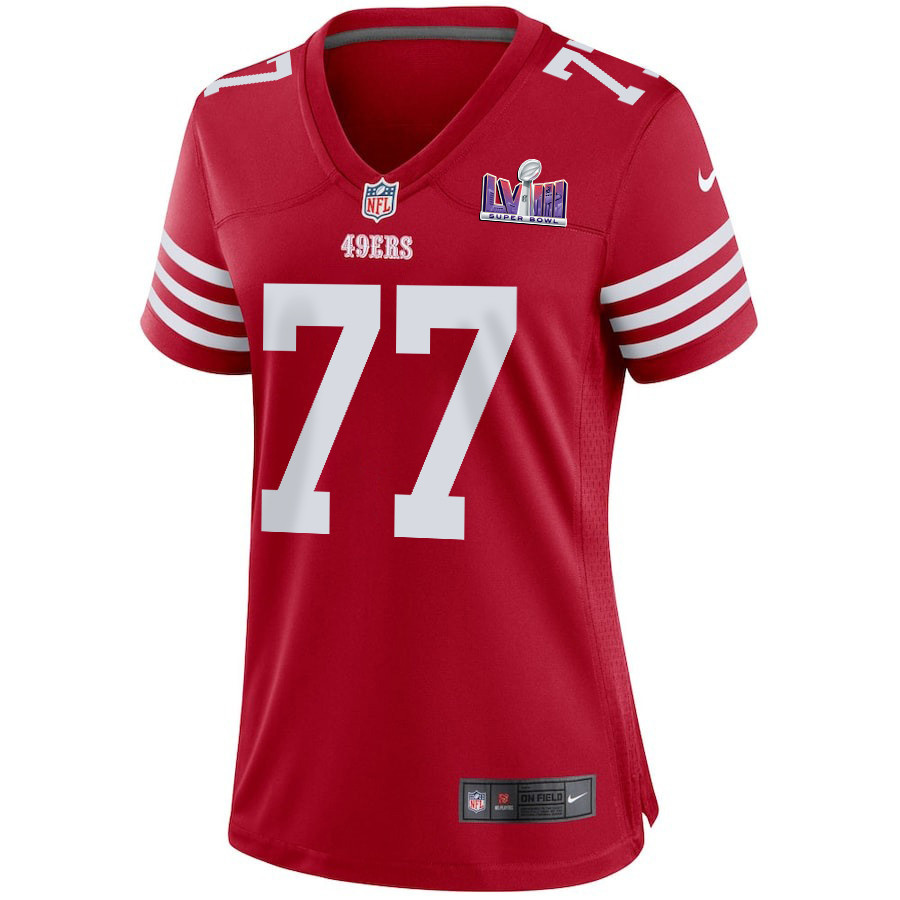 Alternative view of Alfredo Gutierrez 77 San Francisco 49ers Super Bowl LVIII Patch Game Women Jersey - Scarlet JS8767 nicesnker