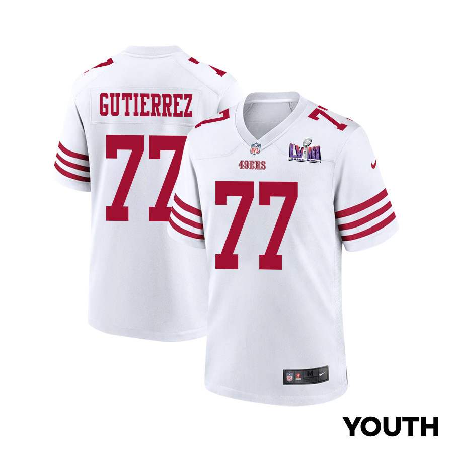 Alfredo Gutierrez 77 San Francisco 49ers Super Bowl LVIII Patch Game YOUTH Jersey - White JS5808 nicesnker