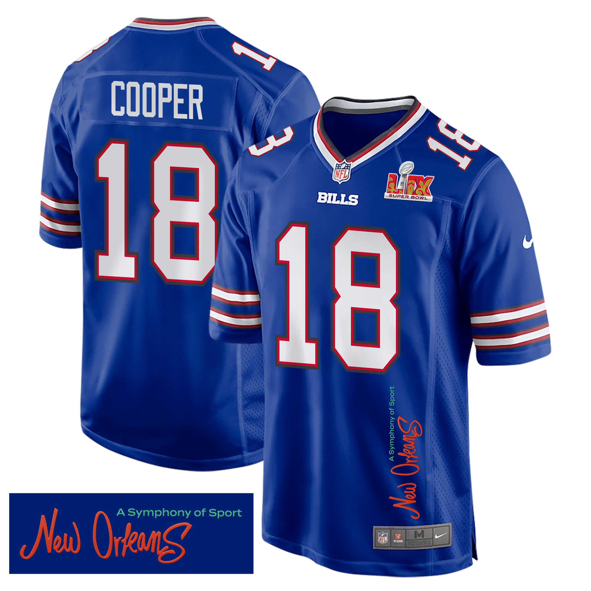 Amari Cooper 18 Buffalo Bills Super Bowl LIX 'New Orleans - A Symphony of Sport' EMBROIDERED Game Men Jersey - Royal JS9082 nicesnker