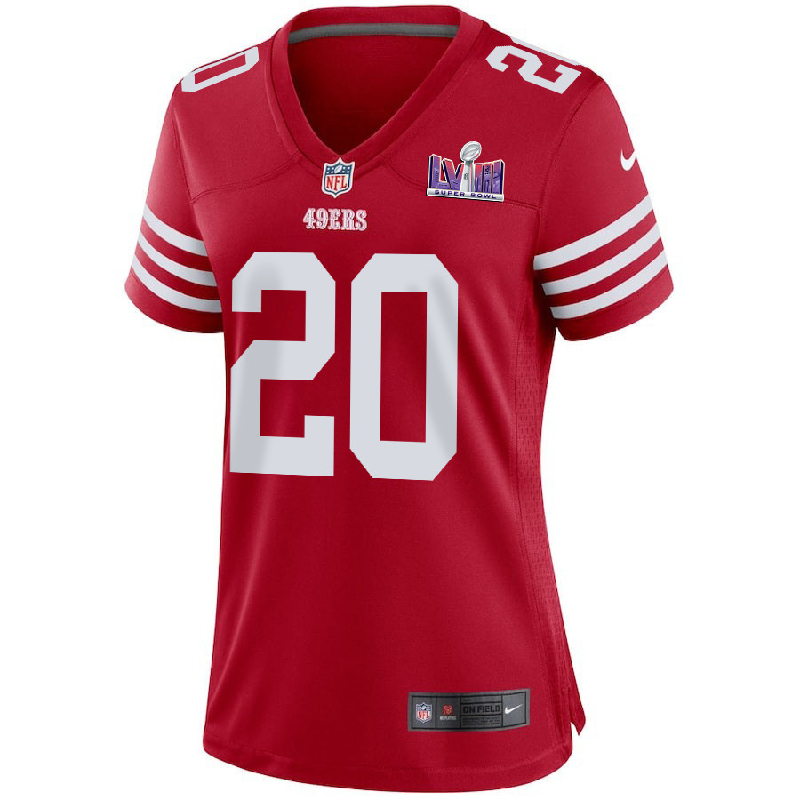 Alternative view of Ambry Thomas 20 San Francisco 49ers Super Bowl LVIII Patch Game Women Jersey - Scarlet JS6305 nicesnker