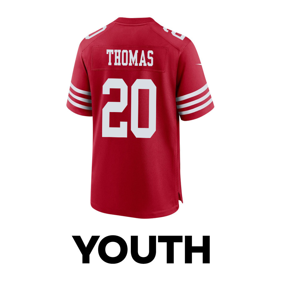 Ambry Thomas 20 San Francisco 49ers Super Bowl LVIII Patch Game YOUTH Jersey - Scarlet JS2641 nicesnker - Image 3