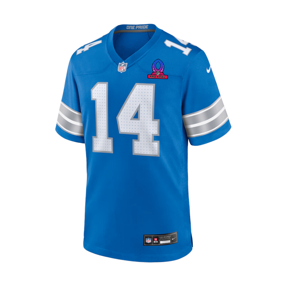 Alternative view of Amon-Ra St. Brown 14 Detroit Lions 2025 Pro Bowl Patch Game Men Jersey - Blue JS3145 nicesnker