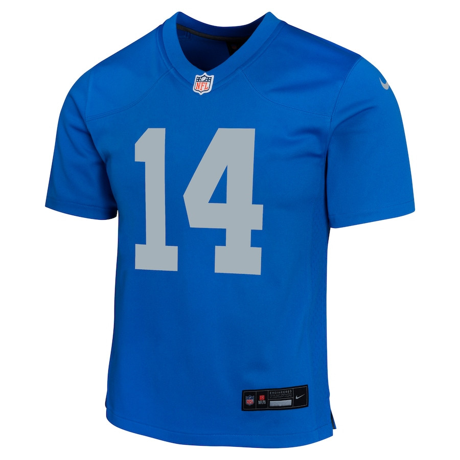 Alternative view of Amon-Ra St. Brown 14 Detroit Lions Alternate Game YOUTH Jersey - Blue JS7835 nicesnker