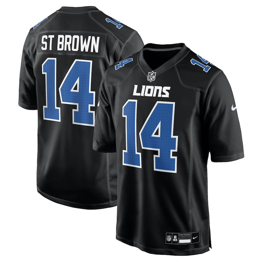 Amon-Ra St. Brown 14 Detroit Lions Carbon Fashion Men Jersey - Carbon Black JS2874 nicesnker