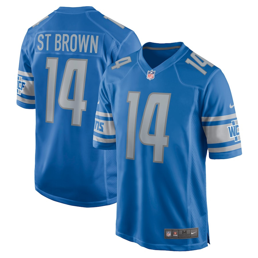 Amon-Ra St. Brown 14 Detroit Lions Men Game Jersey - Blue JS4770 nicesnker