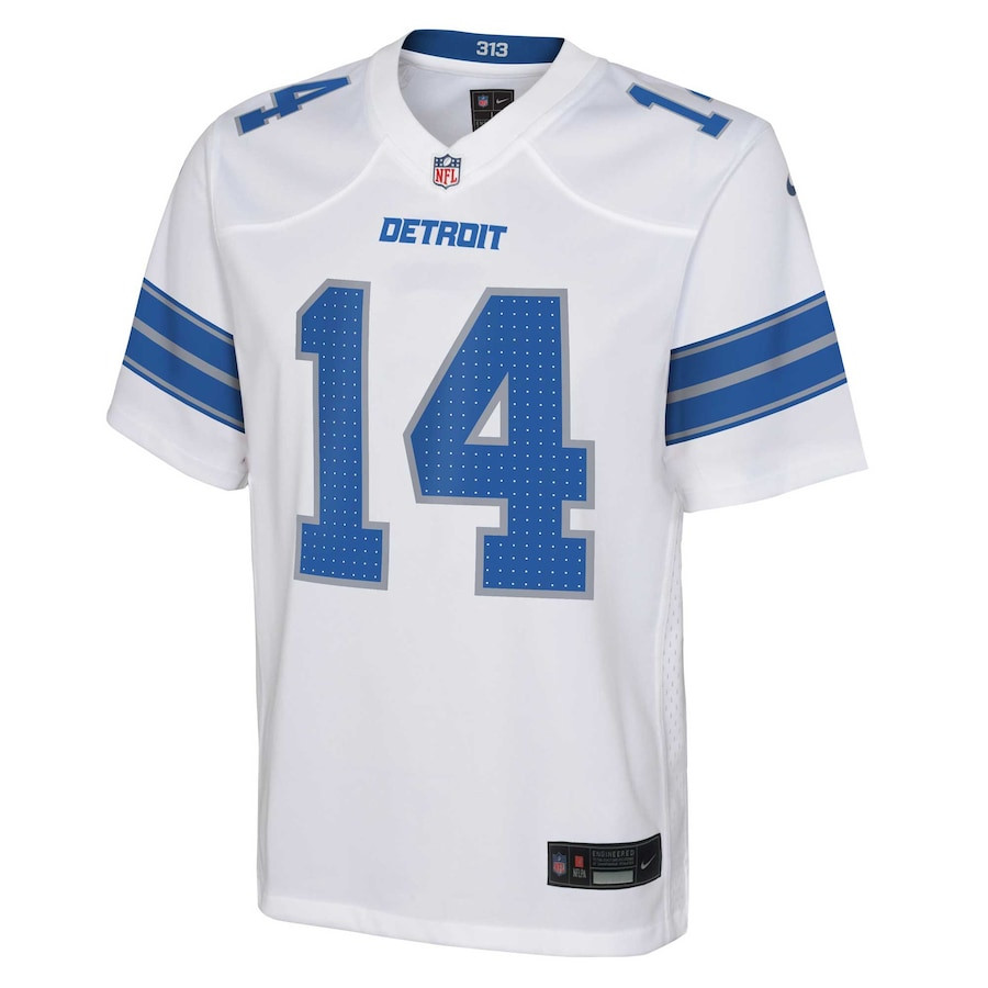 Alternative view of Amon-Ra St. Brown 14 Detroit Lions Player Game YOUTH Jersey - White JS2047 nicesnker