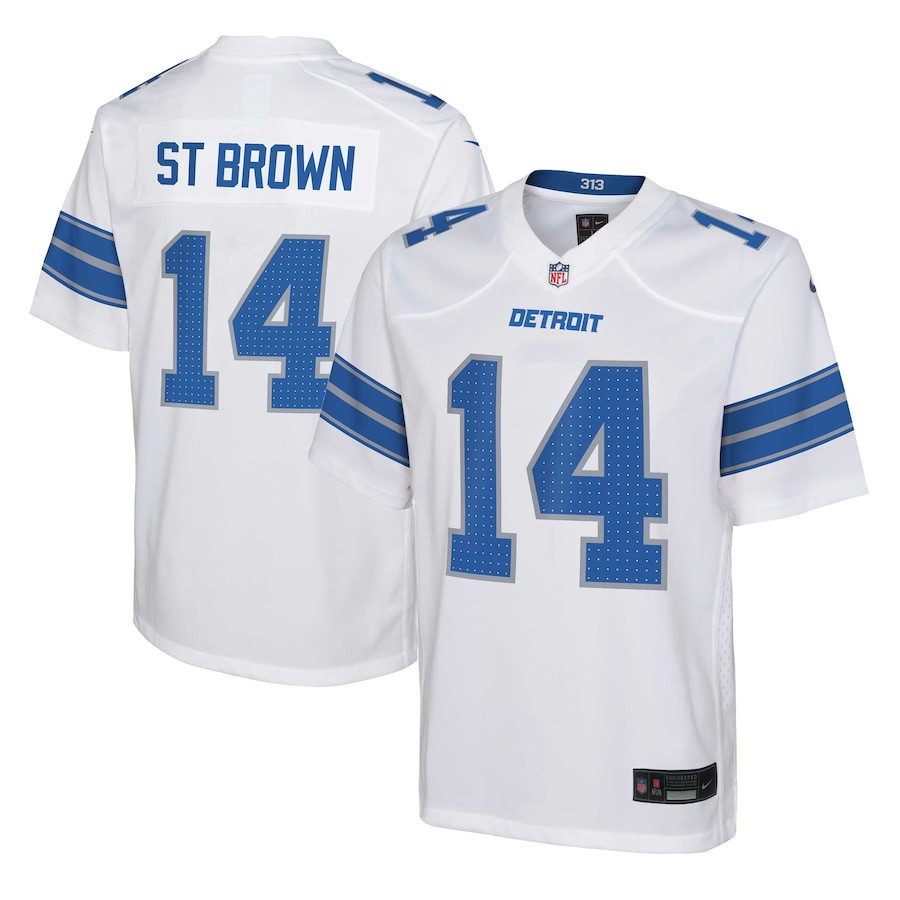 Amon-Ra St. Brown 14 Detroit Lions Player Game YOUTH Jersey - White JS2047 nicesnker