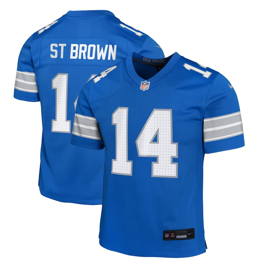 Amon-Ra St. Brown 14 Detroit Lions Team Player Game YOUTH Jersey - Blue JS3870 nicesnker