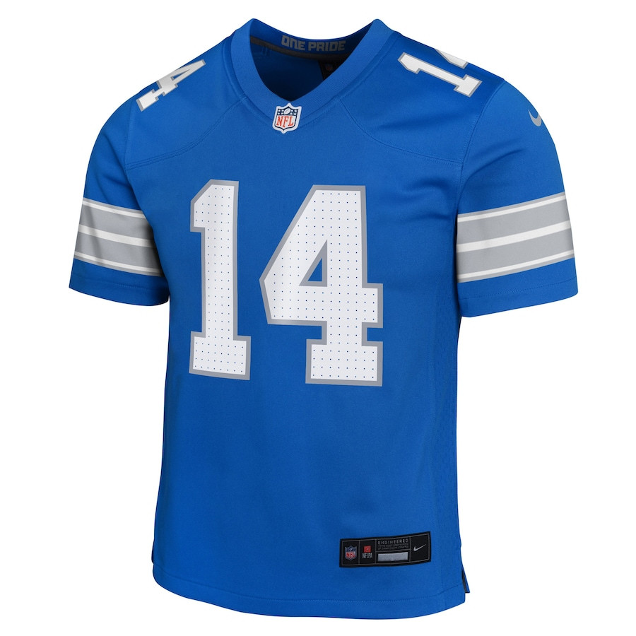 Alternative view of Amon-Ra St. Brown 14 Detroit Lions Team Player Game YOUTH Jersey - Blue JS3870 nicesnker