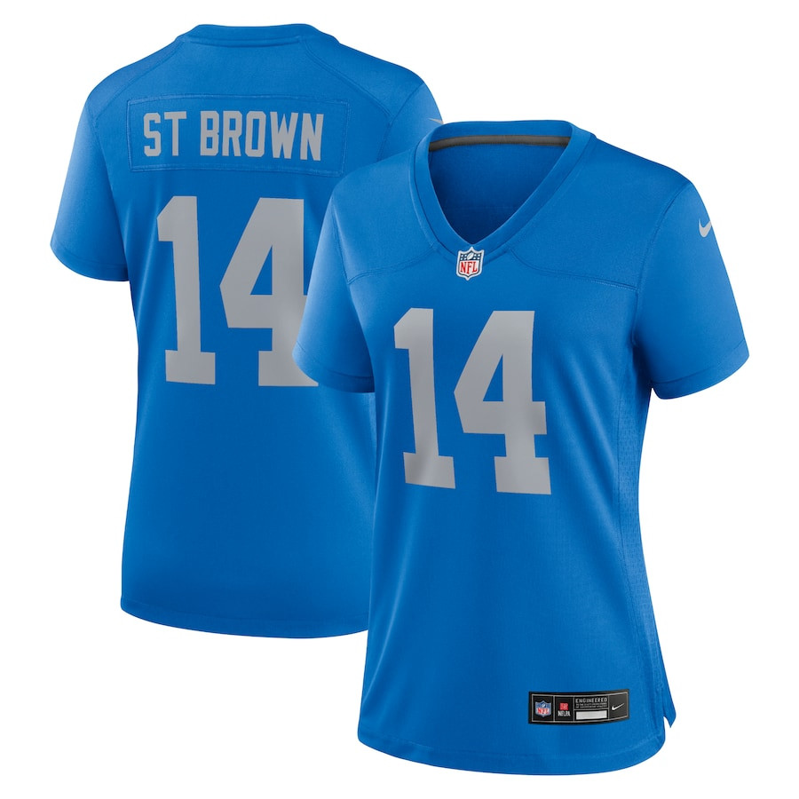 Amon-Ra St. Brown 14 Detroit Lions Women's Alternate Game Jersey - Blue JS8526 nicesnker