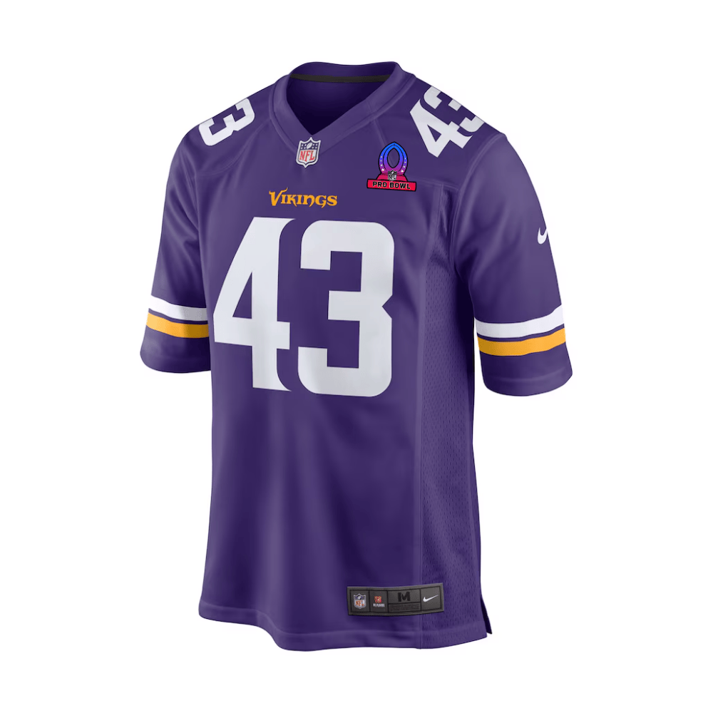 Alternative view of Andrew Van Ginkel 43 Baltimore Ravens 2025 Pro Bowl Patch Game Men Jersey - Purple JS8997 nicesnker