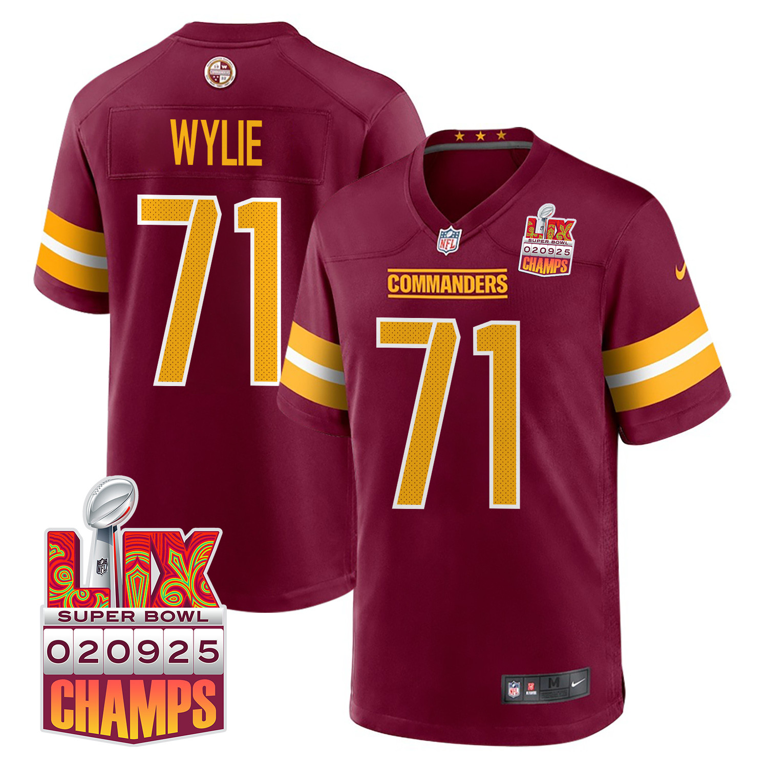 Andrew Wylie 71 Washington Commanders Super Bowl LIX Champions Patch Game Men Jersey - Burgundy JS2228 nicesnker