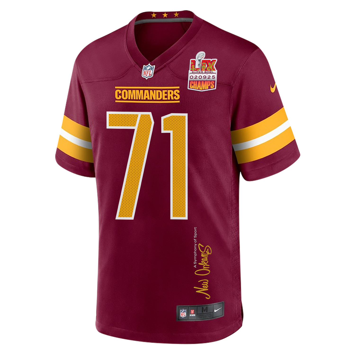 Andrew Wylie 71 Washington Commanders Super Bowl LIX Champions Patch 'New Orleans - A Symphony of Sport' EMBROIDERED Game Men Jersey - Burgundy JS9085 nicesnker - Image 3