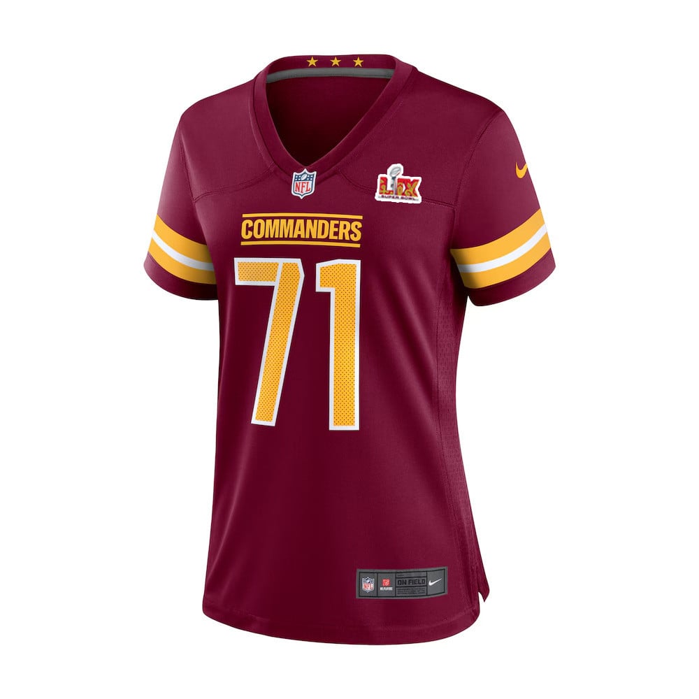 Alternative view of Andrew Wylie #71 Washington Commanders Super Bowl LIX Women's Jersey - Burgundy JS5549 nicesnker