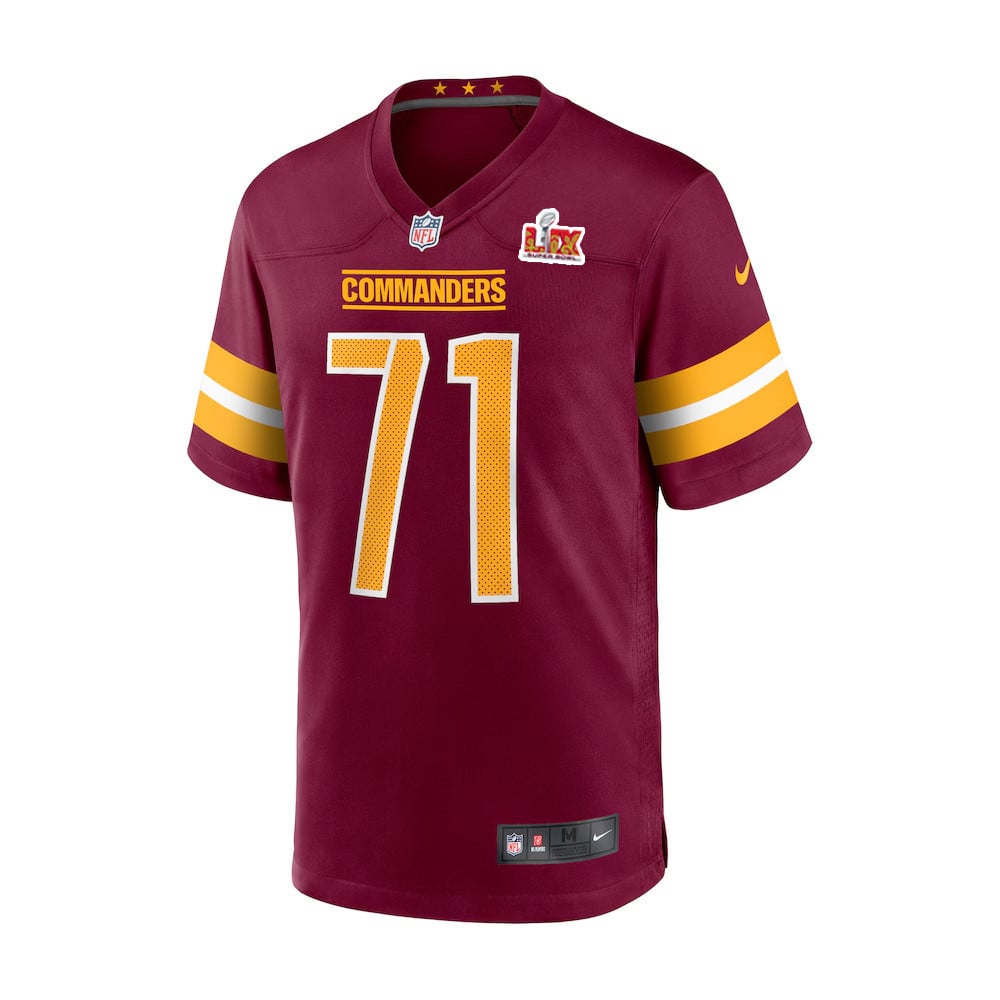 Alternative view of Andrew Wylie #71 Washington Commanders Super Bowl LIX Youth Jersey - Burgundy JS6856 nicesnker