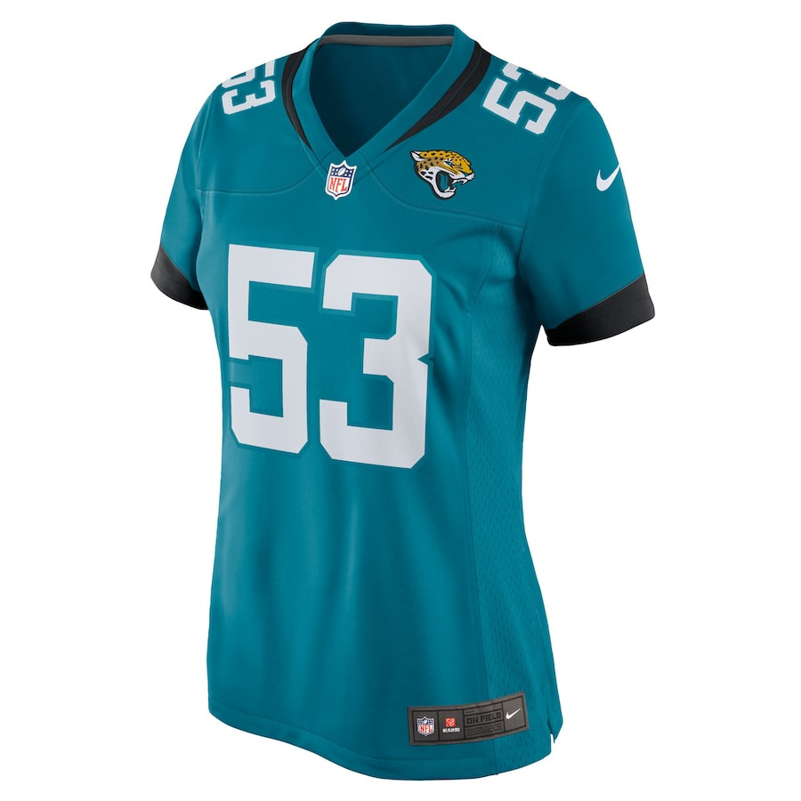 Alternative view of Anthony Pittman 53 Jacksonville Jaguars Women's Team Game Jersey - Teal JS7097 nicesnker