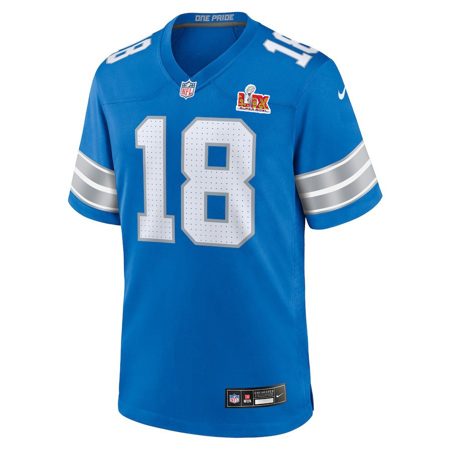 Alternative view of Antoine Green #18 Detroit Lions Super Bowl LIX Jersey - Men's - Blue JS3033 nicesnker