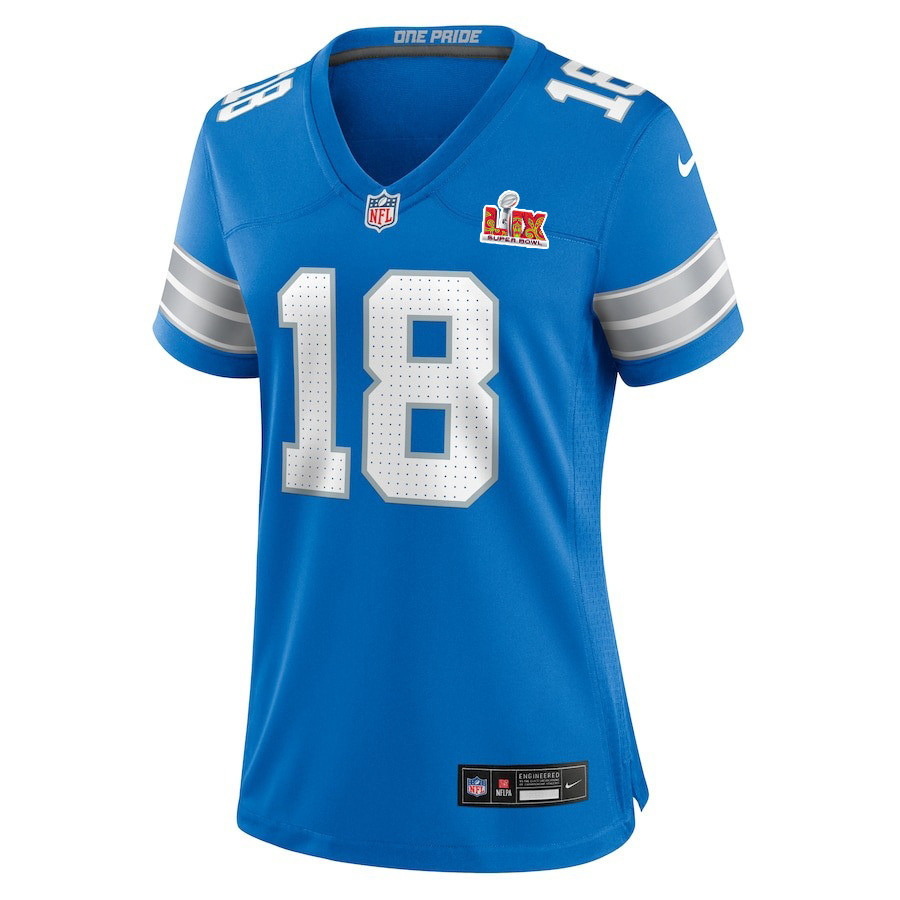 Alternative view of Antoine Green #18 Detroit Lions Super Bowl LIX Women's Jersey - Blue JS2140 nicesnker