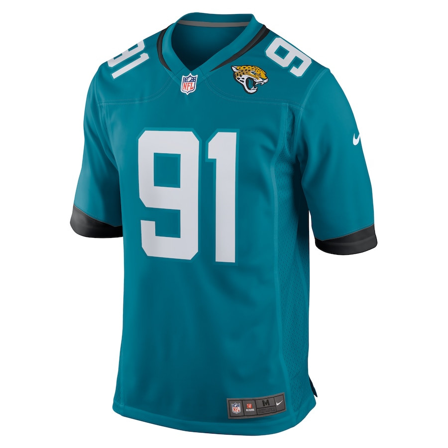 Alternative view of Arik Armstead 91 Jacksonville Jaguars Alternate Game Men Jersey - Teal JS8663 nicesnker