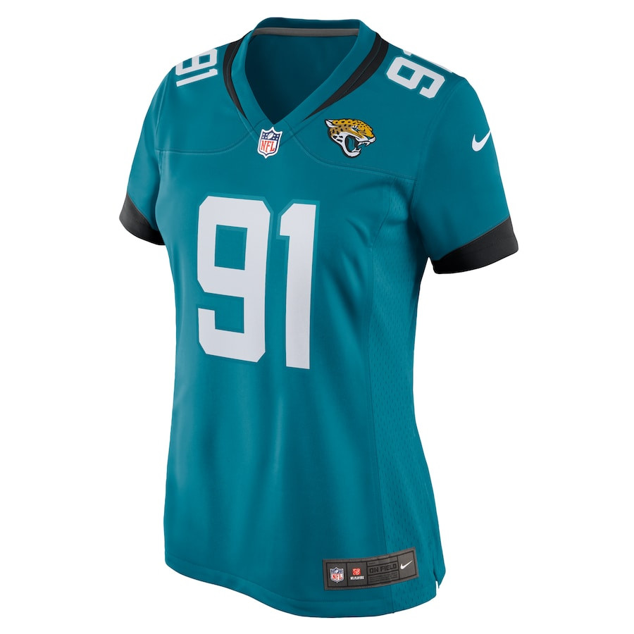 Alternative view of Arik Armstead 91 Jacksonville Jaguars Alternate Game Women Jersey - Teal JS3007 nicesnker