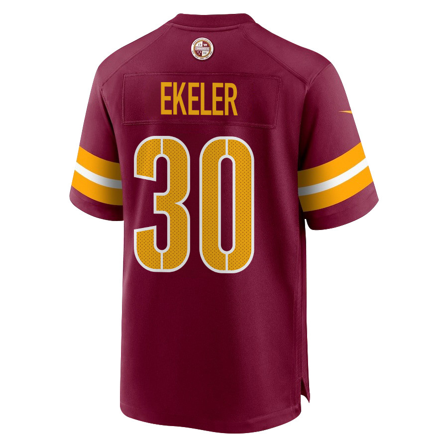 Alternative view of Austin Ekeler 30 Washington Commanders Super Bowl LIX New Orleans Patch Game Men Jersey - Burgundy JS1807 nicesnker