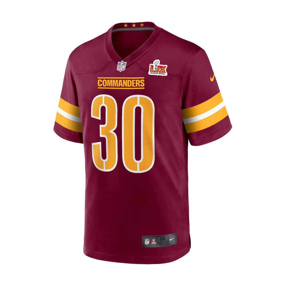 Alternative view of Austin Ekeler #30 Washington Commanders Super Bowl LIX Youth Jersey - Burgundy JS6020 nicesnker