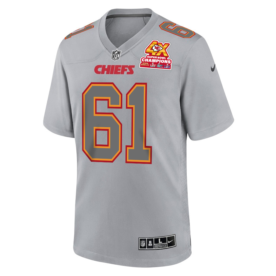 Alternative view of Austin Reiter 61 Kansas City Chiefs Super Bowl LVIII Champions 4X Atmosphere Fashion Game Men Jersey - Gray JS4051 nicesnker