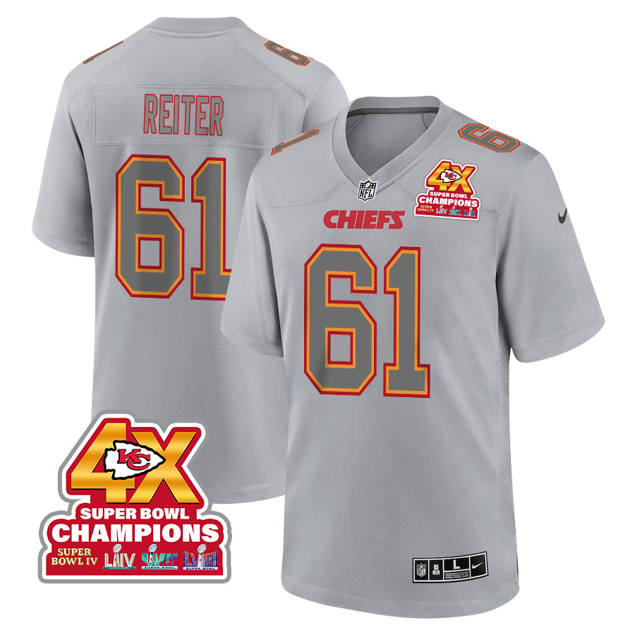 Austin Reiter 61 Kansas City Chiefs Super Bowl LVIII Champions 4X Atmosphere Fashion Game Men Jersey - Gray JS4051 nicesnker