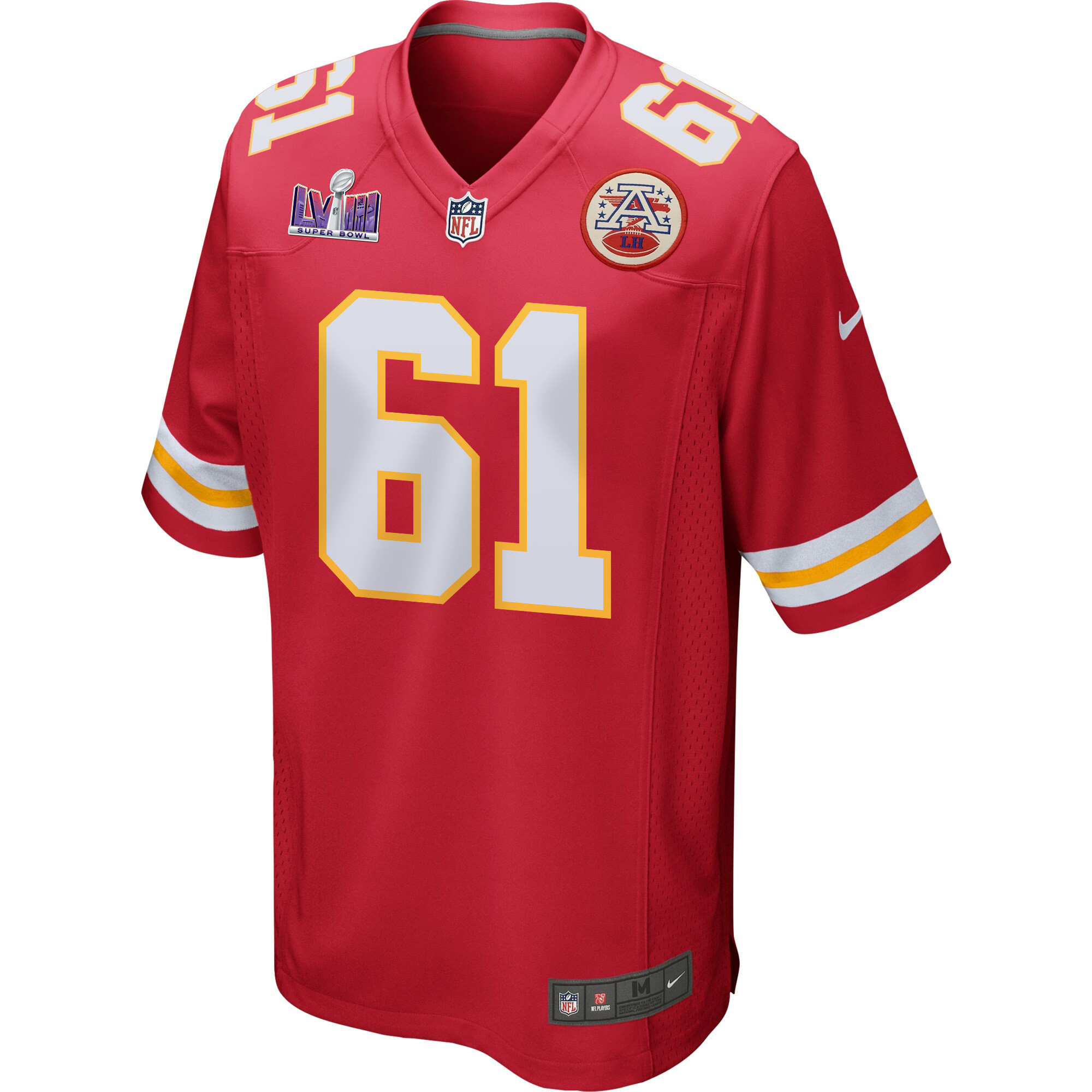 Alternative view of Austin Reiter 61 Kansas City Chiefs Super Bowl LVIII Patch Game Men Jersey - Red JS2682 nicesnker